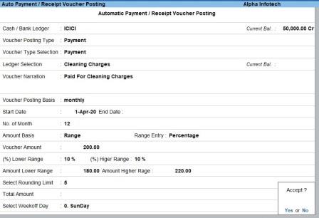 Auto Payment / Receipt voucher posting